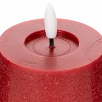 Artikel LED-søjlelys af ægte voks i rød med timer og varmt hvidt lys, 12 cm