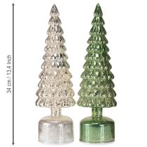 Artikel LED juletræ roterende grøn sølv H34cm 2 stk