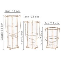 Artikel Havelanterne, metalvindlampe Ø8,5 cm H23/18,5/14,5 cm 3-delt sæt
