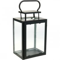 Dekorativ lanterne sort metal, rektangulær glas lanterne 19x15x30,5cm