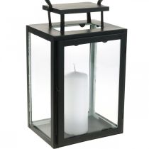 Dekorativ lanterne sort metal, rektangulær glas lanterne 19x15x30,5cm