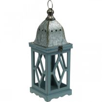 Trælanterne med metaldekoration, dekorativ lanterne til ophæng, havedekoration blå-sølv H51cm