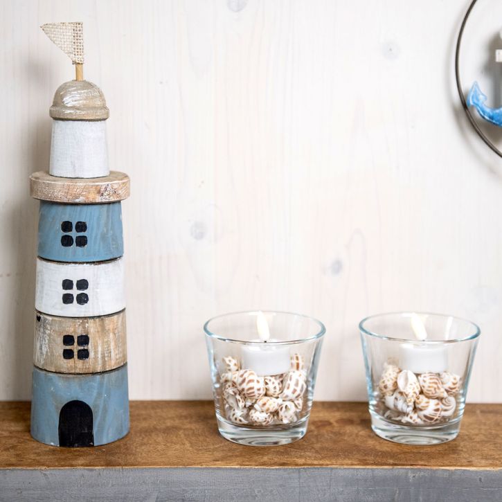 Træfyrtårn Maritime Træ Deco Blå Hvid H30,5cm