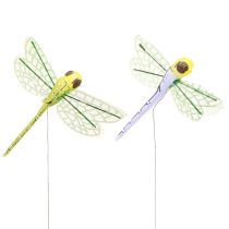 Artikel Dragonfly dekoration på tråd sommer gul lilla 8x8cm 12 stk