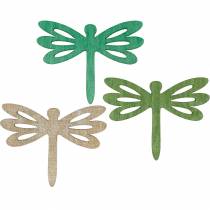 Dragonflies at sprede, sommerdekoration lavet af træ, borddekoration grøn 48stk