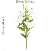 Artikel Kunstige liljer, 6 hvide blomster, realistisk blomstrende gren, 66 cm