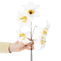 Artikel Kunstig liljeblomst, hvid, på tråd, mellemstørrelse, 35 cm, 5 stk.
