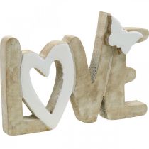 Borddekoration &quot;Love&quot;, trædekoration med hjerte og sommerfugl natur, hvid L24cm H17,5cm