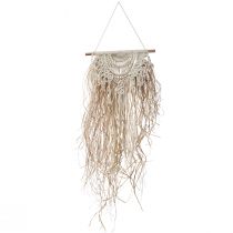 Artikel Macrame vægdekoration boho creme naturlig raffia træ 38x100cm