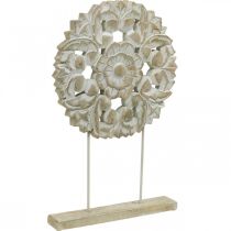 Blomstermandala, trædekoration til placering, sommerdekoration, borddekoration shabby chic natur, hvid H54,5cm Ø34cm