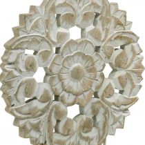 Blomstermandala, trædekoration til placering, sommerdekoration, borddekoration shabby chic natur, hvid H54,5cm Ø34cm