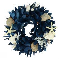Artikel Maritim dekorativ krans med skaller blå naturfarver Ø27cm