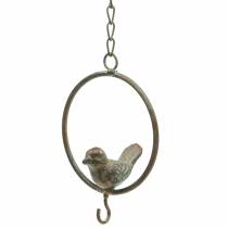 Artikel Fugl i en ring som madbøjle brungrønt metal Ø9,8cm L32,5cm