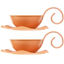Artikel Dekorativ metalkop, orange, Ø11,5 cm, H6 cm, med underkop, 2 stk.
