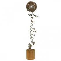 Metal deco-blomst træstativ med bogstavet &quot;Familie&quot; H40cm