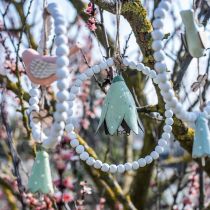 Metalblomster, blåklokker til at hænge, forårsdekoration, metalvedhæng H10,5 cm hvid, pink, grøn sæt med 3