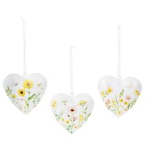 Artikel Hjertevedhæng med blomstermønstre som vægdekoration, 7 cm, 6 stk.