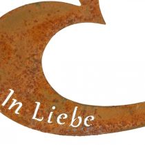 Hjerte nitter &quot;In memory&quot; &quot;In love&quot; &quot;Unforgotten&quot;, sørgedekoration, metal patina 8×7cm 12 stk.