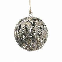 Kugle at hænge med ornamenter antikt udseende gyldent metal Ø12cm