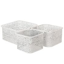 Artikel Metalskåle med hulmønster, dekorativ beholder, firkantet, shabby chic, hvid, 27/23/19 cm, H13,5 cm, sæt med 3