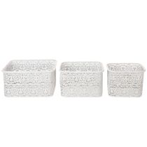 Artikel Metalskåle med hulmønster, dekorativ beholder, firkantet, shabby chic, hvid, 27/23/19 cm, H13,5 cm, sæt med 3