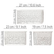 Artikel Metalskåle med hulmønster, dekorativ beholder, firkantet, shabby chic, hvid, 27/23/19 cm, H13,5 cm, sæt med 3
