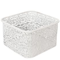 Artikel Metalskåle med hulmønster, dekorativ beholder, firkantet, shabby chic, hvid, 27/23/19 cm, H13,5 cm, sæt med 3