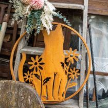 Metalskilt patina kat med blomster Ø38cm