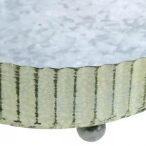 Bakke til dekoration, lysbakke oval, metaldekoration sølv, grøn shabby chic L25/22/18cm H6cm sæt med 3