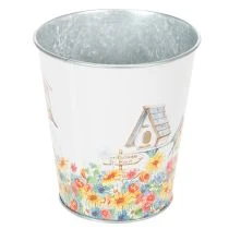 Artikel Metalpotte med motiv, plantekasse med fuglehuse, blikspand H13cm Ø11,5cm