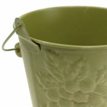 Artikel Dekorativ spand frugter vasket gul, orange, grøn Ø15cm H14cm sæt med 3 stk.