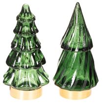 Artikel Glasjuletræ med LED-lys, borddekoration, jul, 13 cm, 2 stk.