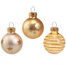 Artikel Mini juletræskugler glas klar guld perle Ø3cm 9 stk