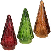 Artikel Mini juletræ i glas LED rød grøn brun 18 cm 3 stk.
