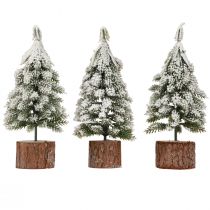 Artikel Mini juletræ træfod grøn hvid Ø8cm H18cm 3stk