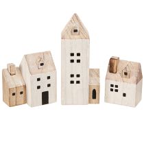 Artikel Mini julelandsby trædekoration hvid naturfarvet H13/7cm 6 stk