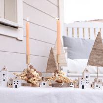 Artikel Mini julelandsby trædekoration hvid naturfarvet H13/7cm 6 stk