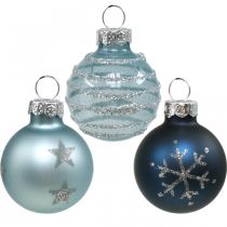 Mini julekugler blå ægte glas Ø3cm 9stk