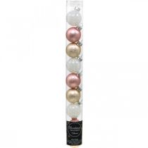 Artikel Mini julekugler creme, pink, hvid ægte glas Ø3cm 9stk