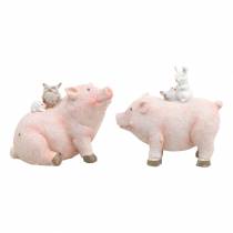 Artikel Dekorativt figur sæt piggy med dyrevenner 9,3 cm × 7,5 / 8,5 cm 2stk