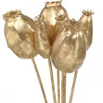 Valmue frøkapsler kunstig valmue frø guld julepynt 38cm 6stk