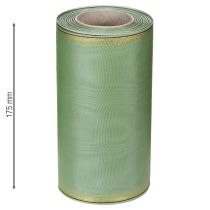 Artikel Moiré kransbånd salviegrøn med guldkant - 175 mm x 25 m - dekorativt bånd til blomster og fester