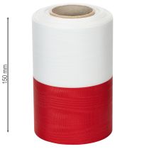 Artikel Moiré kransbånd, sørgebånd hvid-rødt, dekorativt bånd 150 mm, mindebånd sørgefleur, acetattaft 25 m