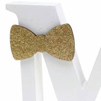 Dekorative bogstaver Mr &amp; Mrs træ hvid, guld sorteret H11/13,cm sæt med 4