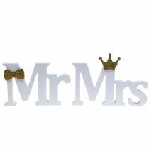 Dekorative bogstaver Mr &amp; Mrs træ hvid, guld sorteret H11/13,cm sæt med 4