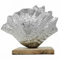 Artikel Skal til opsætning, maritim metaldekoration med træfod sølv, natur 16 × 19 cm