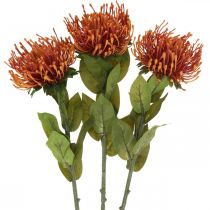 Artikel Nålepude eksotisk kunstig blomst Orange Leucospermum Protea 73cm 3 stk.