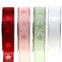 Organza bånd med stjernemotiv 25mm 15m
