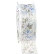 Artikel Organza bånd blomster blåt pyntebånd organza stof 40mm 15m