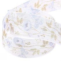 Artikel Organza bånd blomster blåt pyntebånd organza stof 40mm 15m